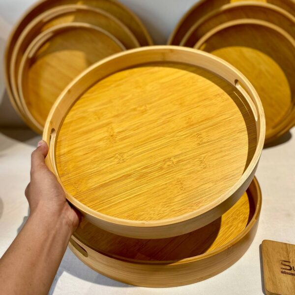 Bamboo Serving Tray Handle Round 35cm