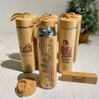Bamboo Bottle 500ml Wire Hold + Design