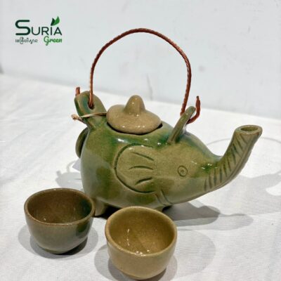 Ceramic Elephant Tea Set Light Green