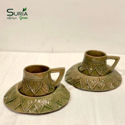 Ceramic Carved Cup 14cm Light Green
