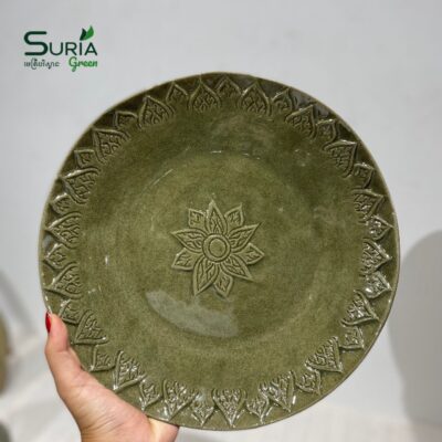 Ceramic Plate Lotus Curve 28cm Light Green