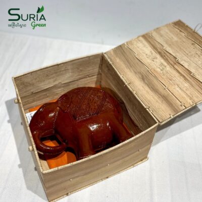 Ceramic Elephant Lime Box Red Lacquered