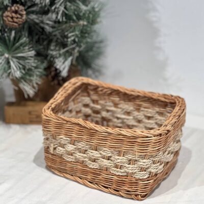 White Rattan Basket 20x16c9cm