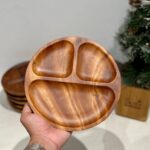 Walnut Tray 3-Compartment Round 20cm